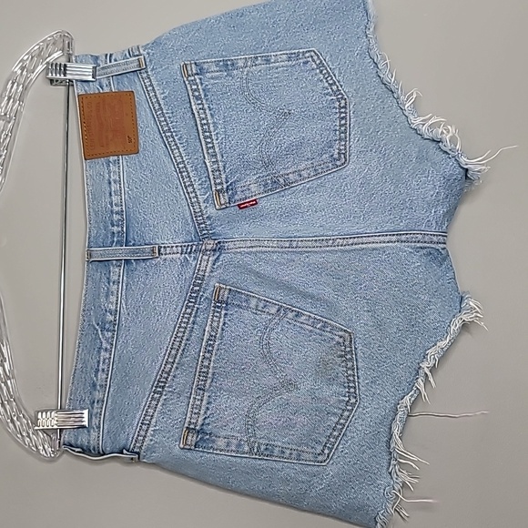 501 Big E Levis size 28 mom rise Button Fly cutoffs light wash denim jean shorts - Picture 3 of 15